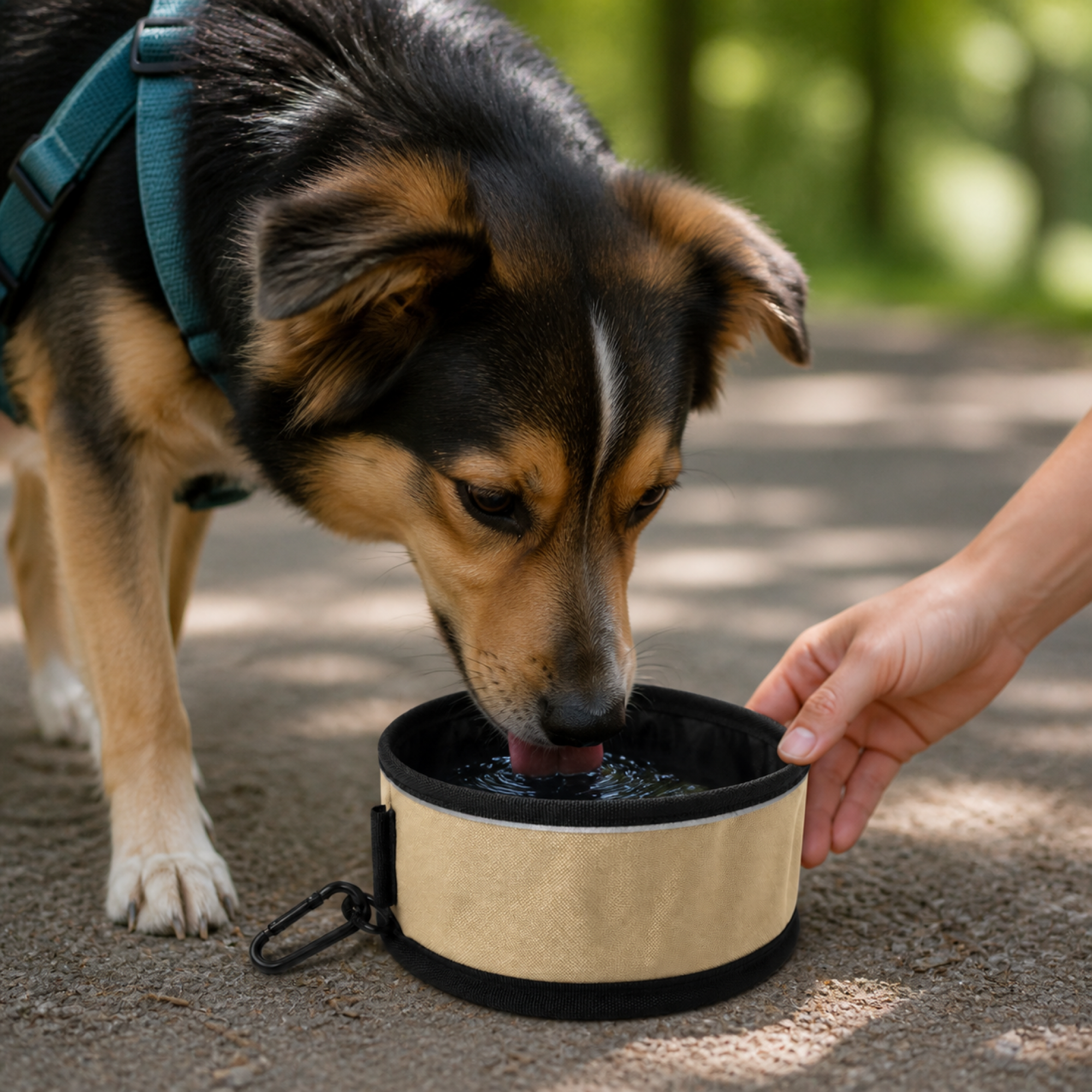 Foldable Nylon Travel Bowl shown in use