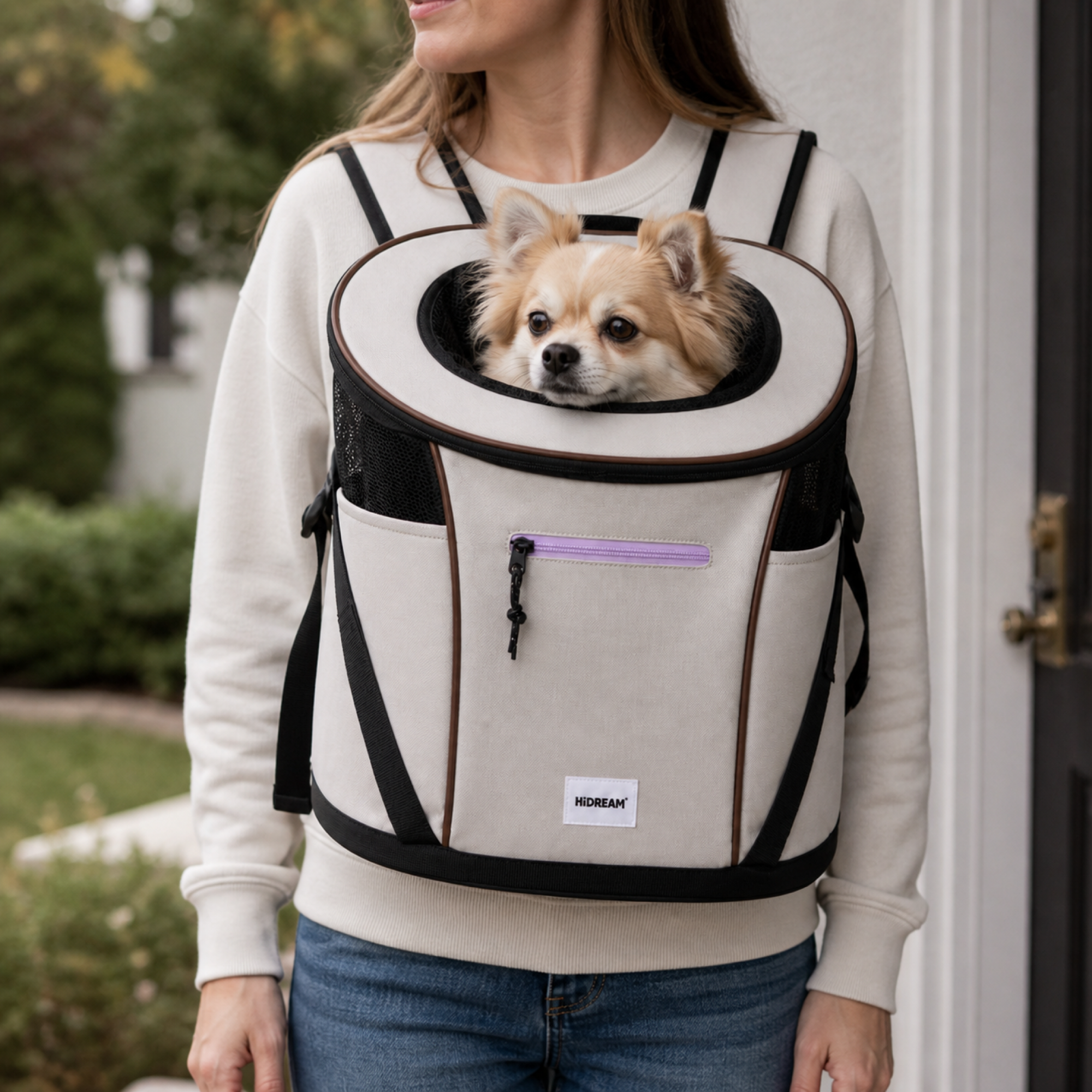 Front-Hugging Pet Backpack shown in use
