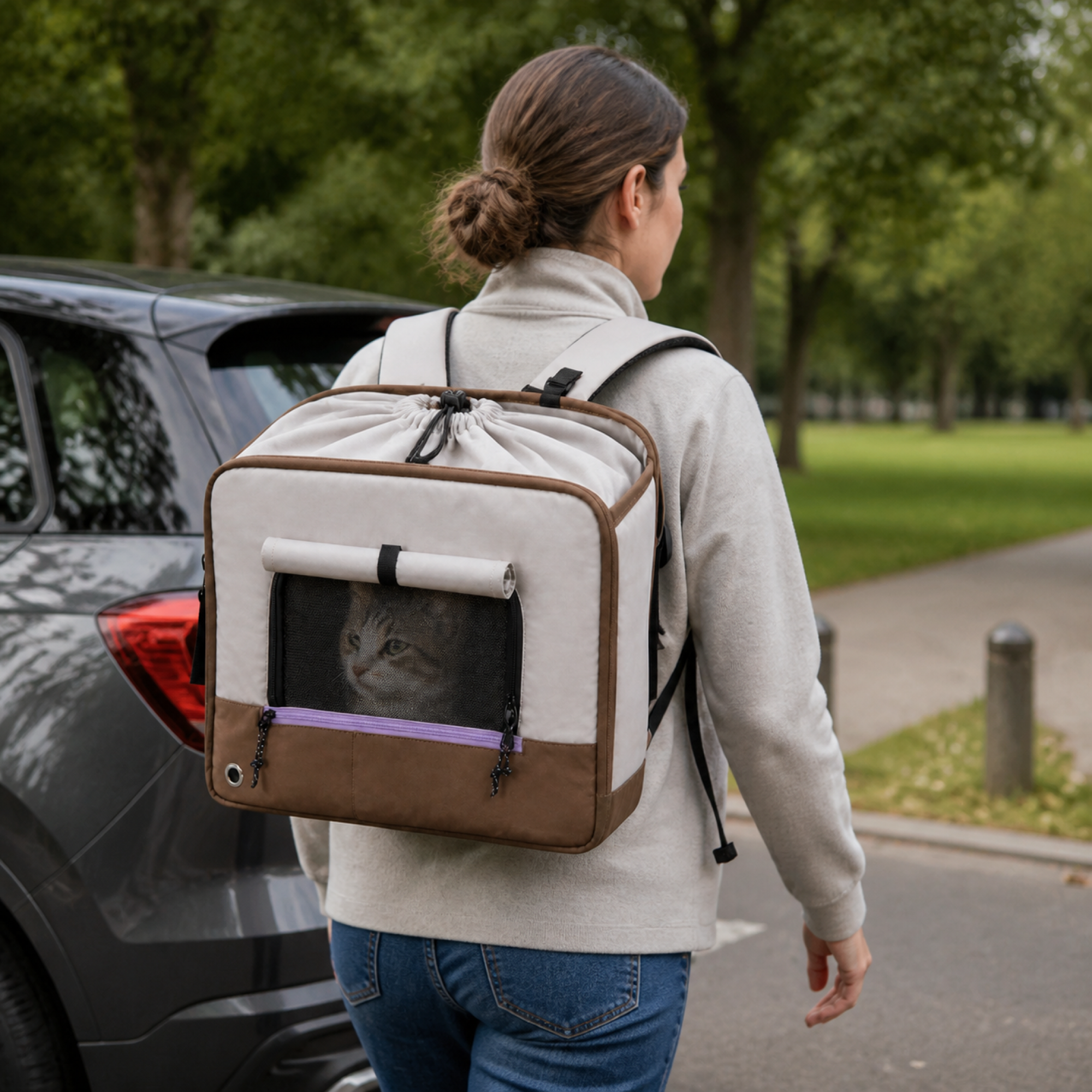 Convertible Shoulder Pet Backpack shown in use